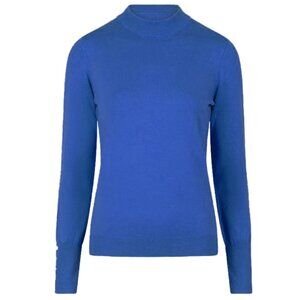 Esqualo Long Sleeve Mock Neck Pullover Knit Sweater Royal Blue Womens Size Large